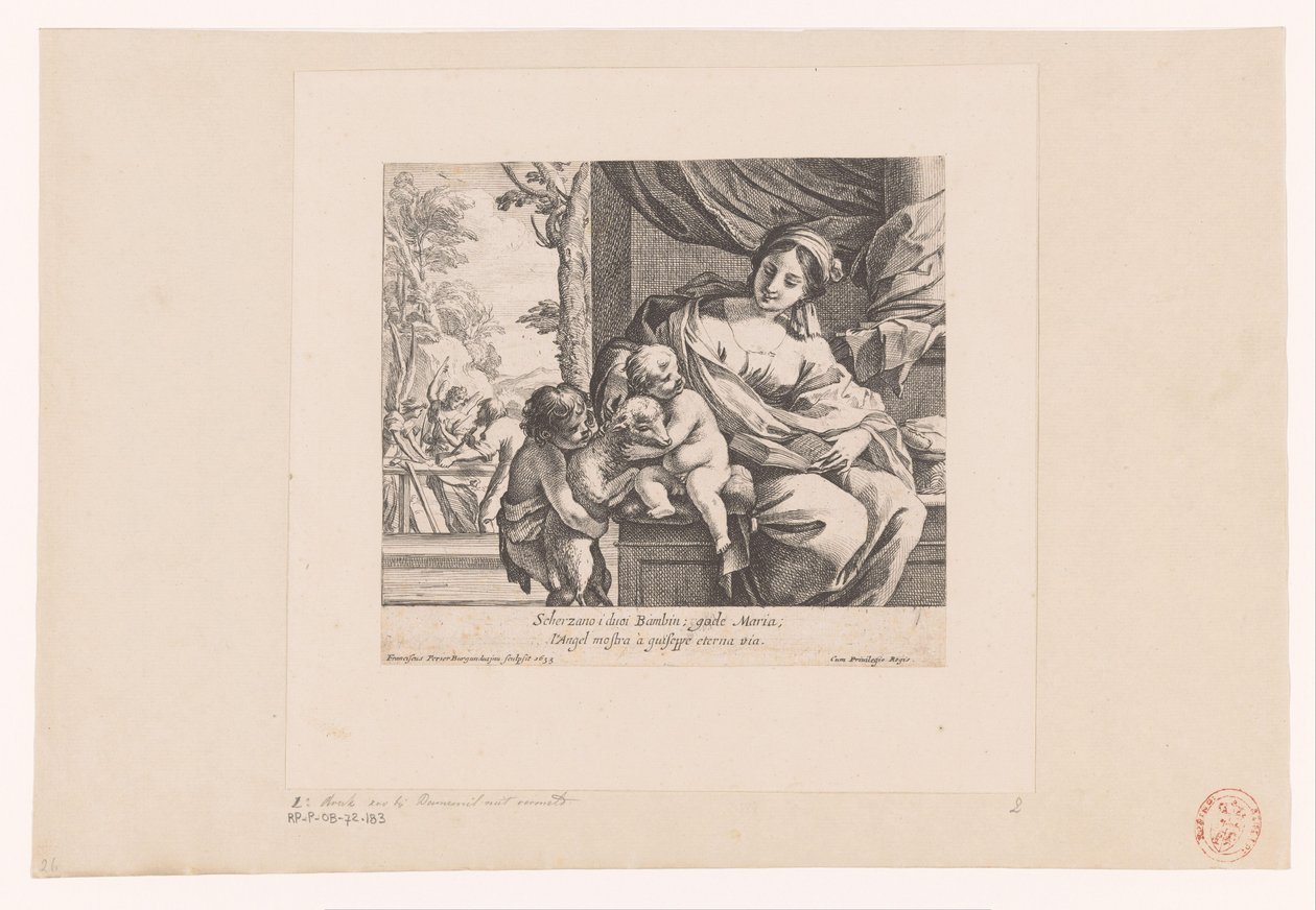 Maria med barnet, Johannes Döparen och Lammet Scherzano i duoi Bambin (...) (titel på objekt) av Francois Perrier