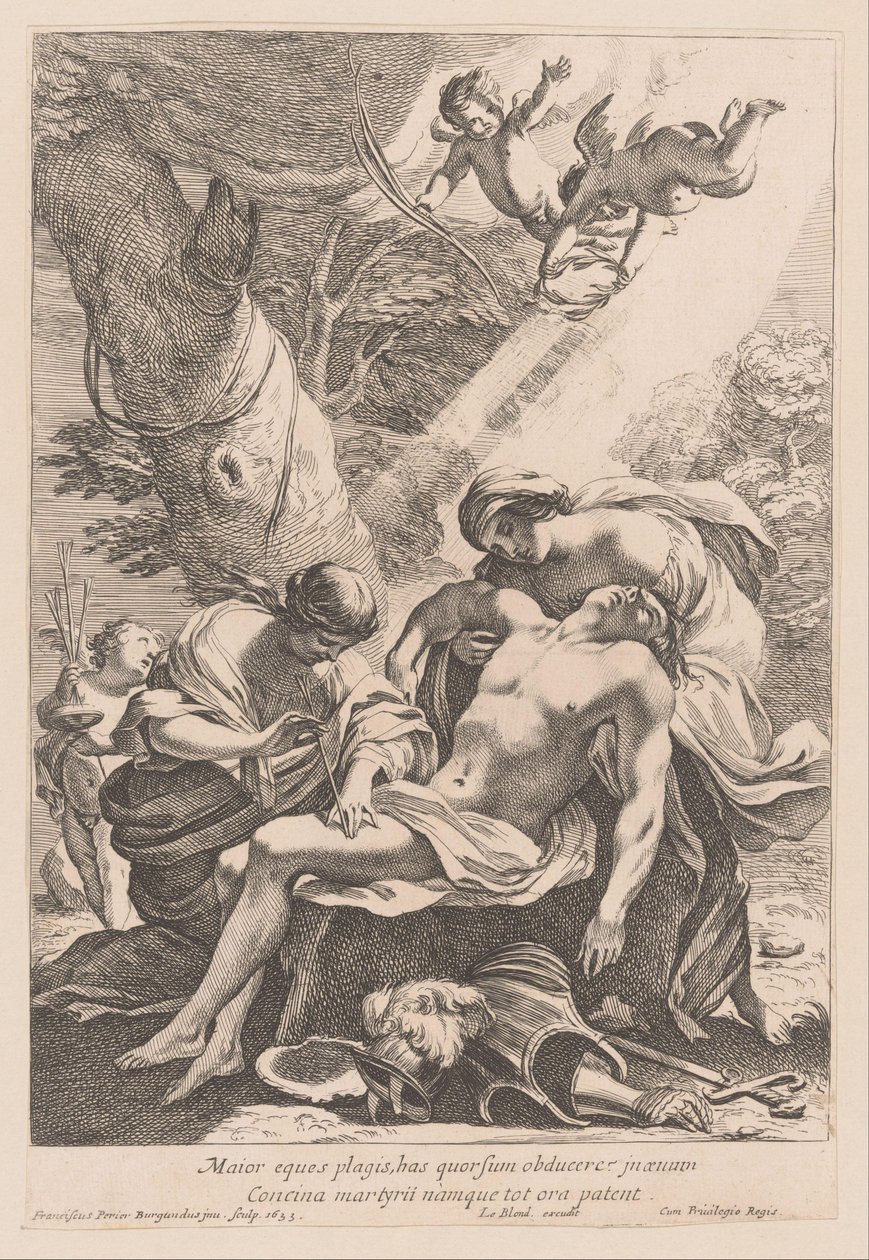 Martelaarschap van de heilige Sebastiaan Den större riddaren måste täcka med slagen (...) (titel på objekt) av Francois Perrier