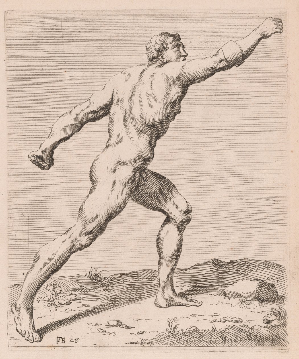Borghese Gladiator, sidovy, vriden till höger [skylt 28] av Francois Perrier