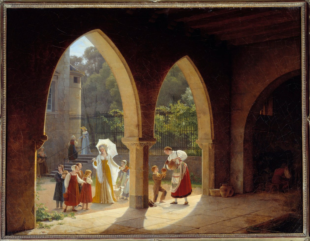 Madame Elisabeth av Frankrike (1764-1794), syster till Ludvig XVI assistent vid distribution av mjölk i hennes hus i Montreuil nära Versailles Målning av Francois Richard Fleury (1777-1852) Sön. 1,34x1,75m. Versailles, slottsmuseum av Francois Richard Fleury
