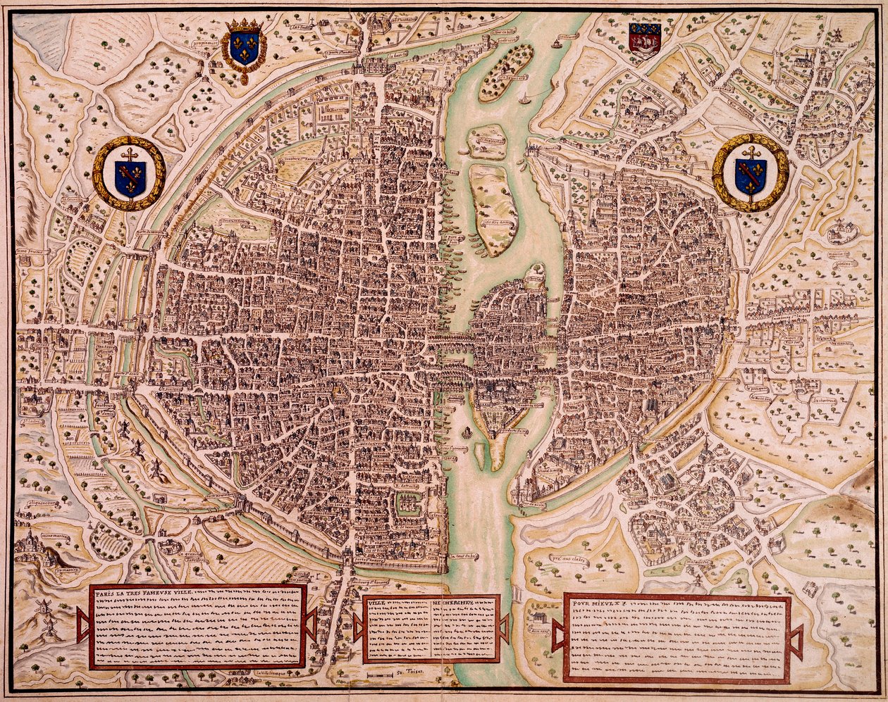 Karta över staden Paris 1540-1555 sagt om gobelängen. Gravyr av Francois Roger de Gaignieres (1642-1715). paris, B.N. av Francois Roger de Gaignieres