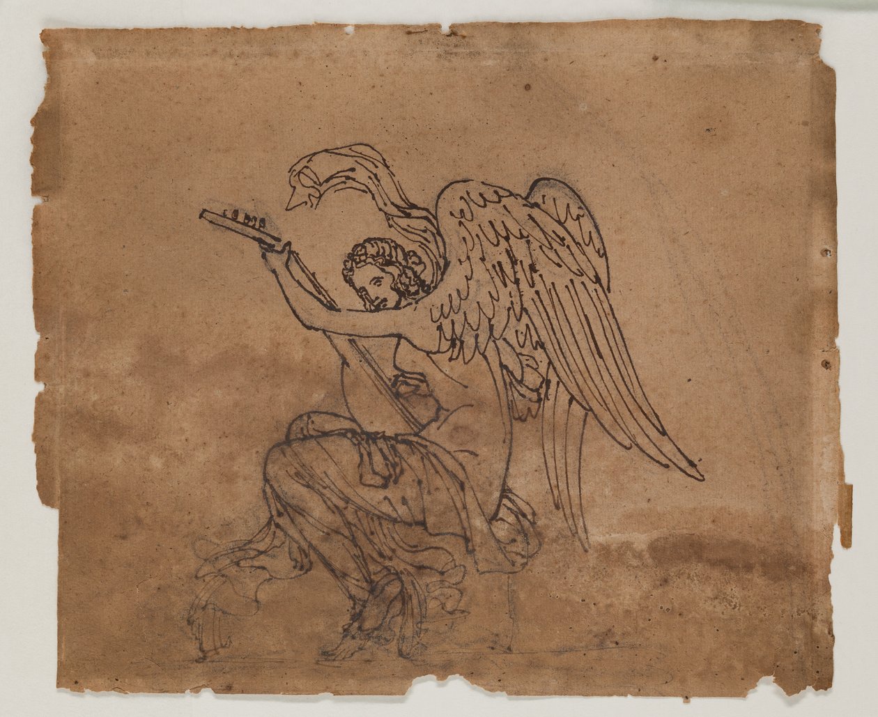 Allegorisk figur med luta, ca 1825 (bläck och krita på papper) av Francois Rude