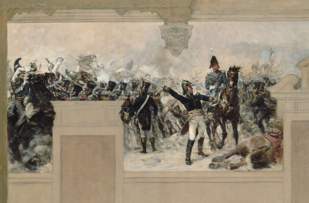 Skiss till Pantins rådhus: General Compans försvar av Pantin 1814 av Francois Schommer