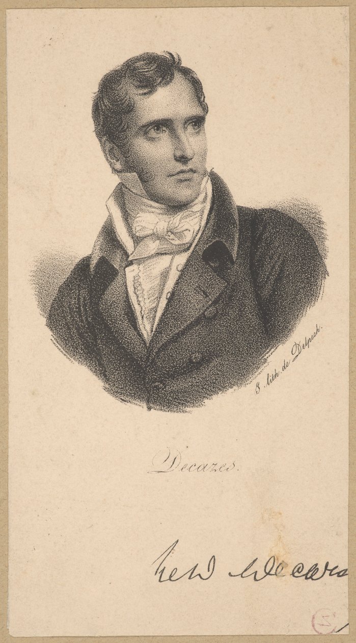Élie, hertig av Decazes (1780 Saint-Martin-de-Laye - 1860 Decazeville) - fransk politiker, premiärminister 1818-1820 av Francois Seraphin Delpech