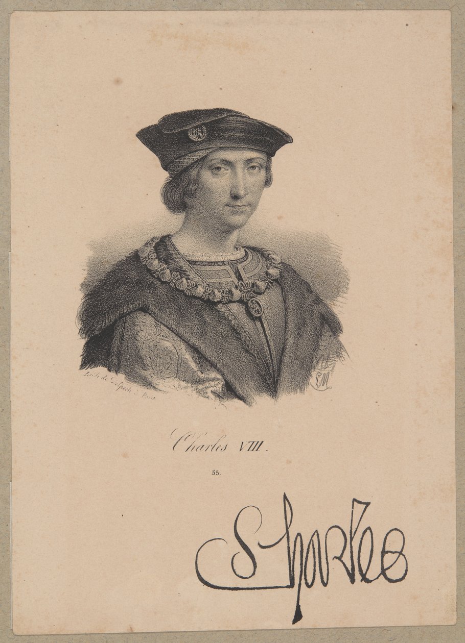 Karl VIII (1470 Amboise – 1498 Amboise) – kung av Frankrike från 1483, ur Valois-dynastin av Francois Seraphin Delpech
