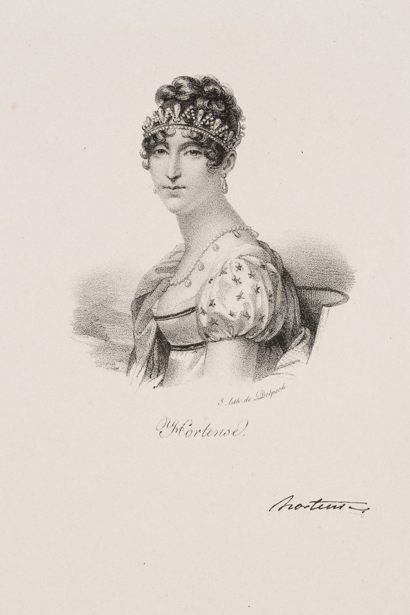 Porträtt av drottning Hortense Eugénie Cécile de Beauharnais av Francois Seraphin Delpech