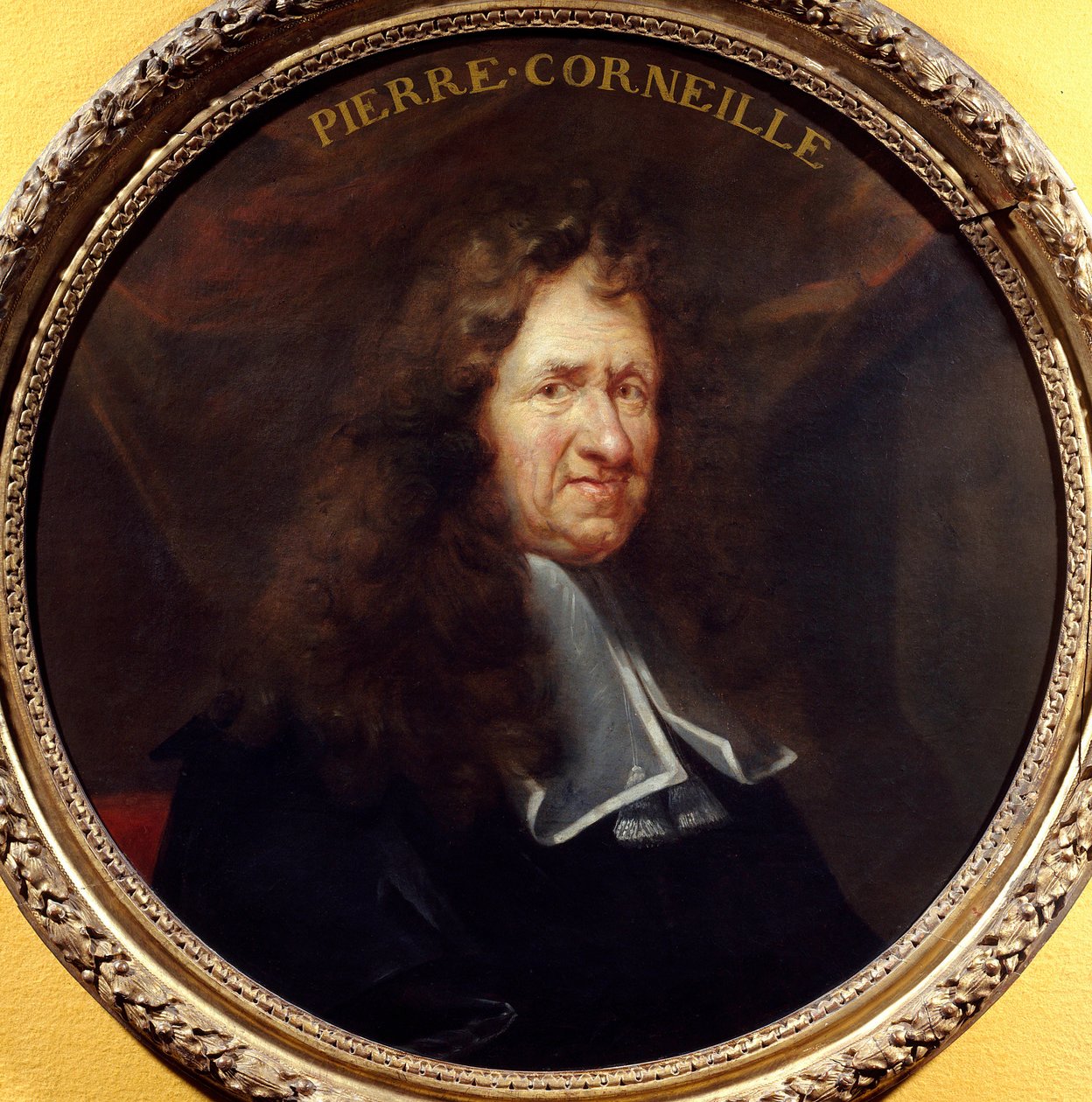 Porträtt av Pierre Corneille (1606-1684) dramatisk poet Målning av Francois Sicre (1640-1705) 1600-talet. Diameter 0,760 m. Paris. Carnavalet Museum av Francois Sicre