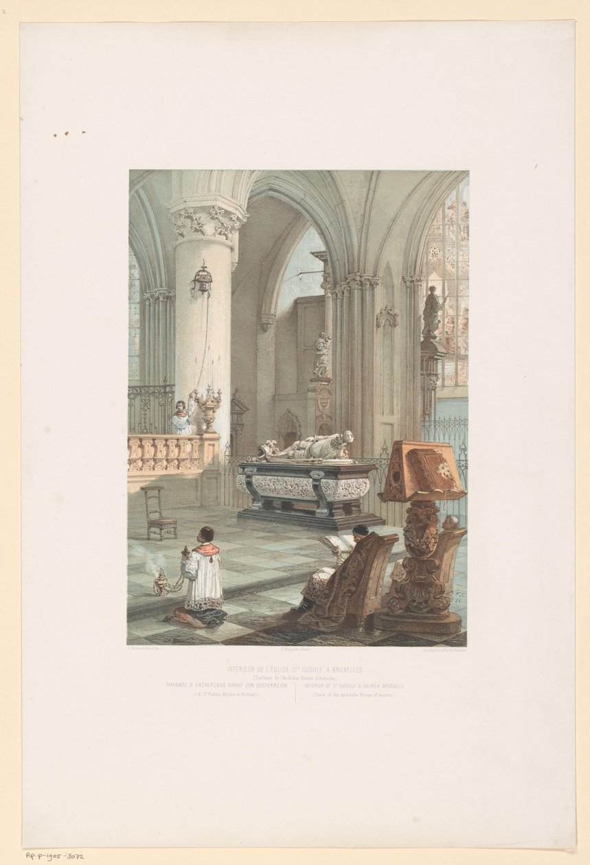 Interiör av Sint-Michiel-en-Sint-Goedelekathedraal i Bryssel med graven av Ernst van Oostenrijk Interiör av kyrkan St. Gudule, i Bryssel (Tombeau av ärkehertigen Ernest d