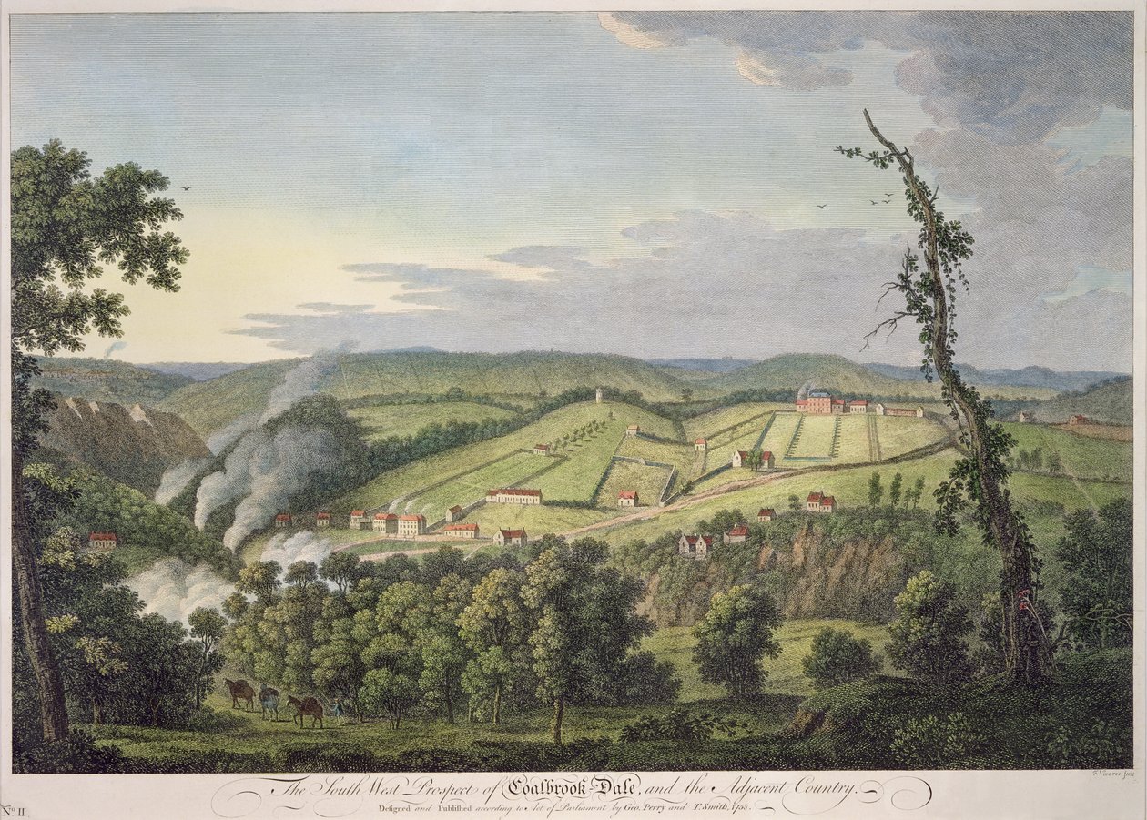 South-West Prospect of Coalbrookdale (handfärgad gravyr) av Francois Vivares