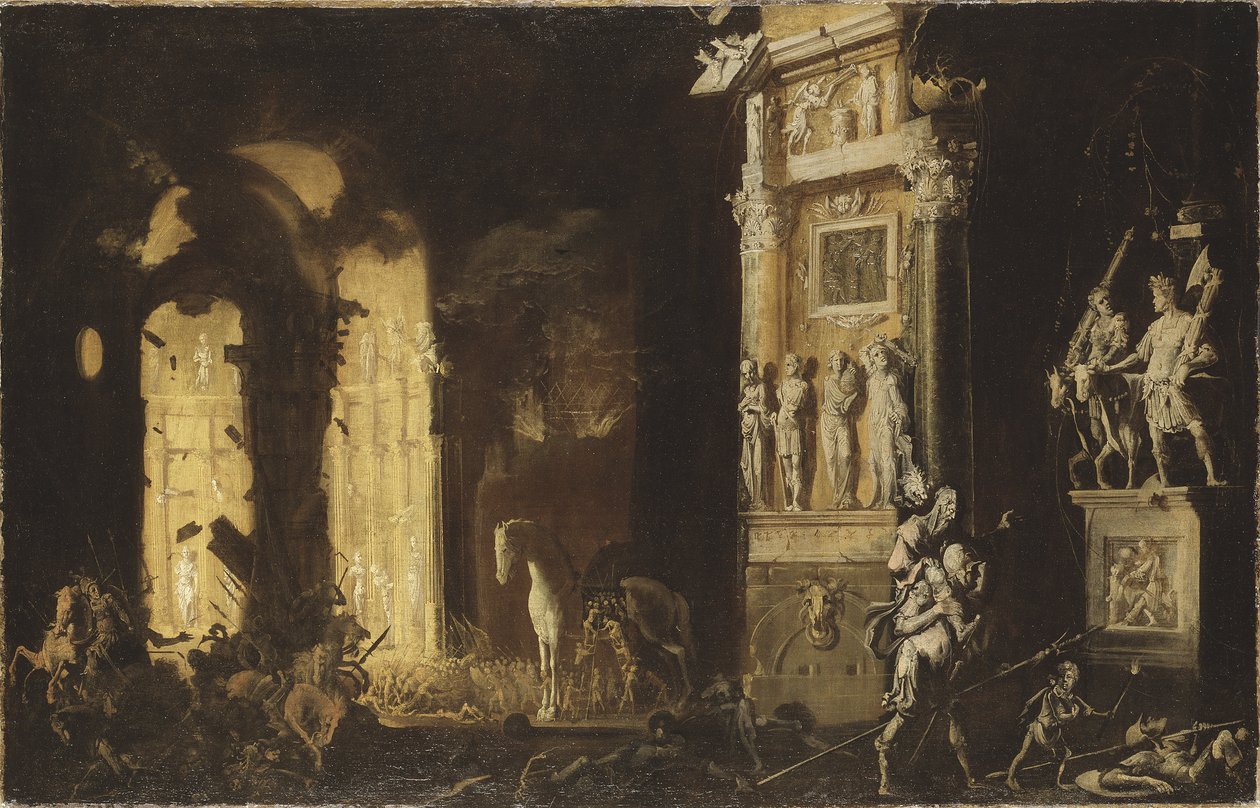 Trojas eld med Aeneas som bär anchises, av Nome, Francois de av Francois de Nome