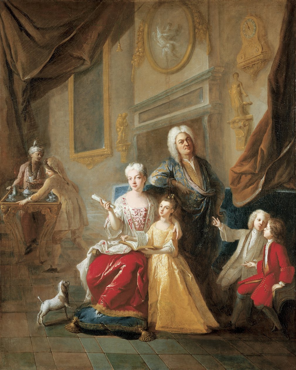 Porträtt av en familj i en interiör av Jean François de Troy