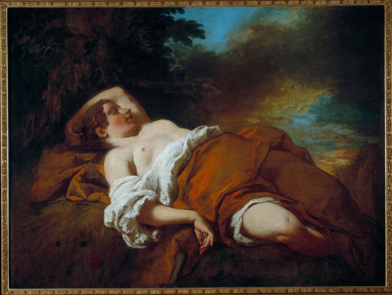 Den sovande skördaren. Målning av Francois De Troy (1645-1730) av Francois de Troy