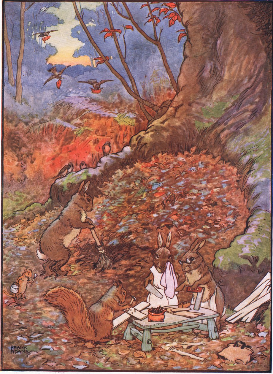 Ingen begravning detta vackra par av någon man får, men Robin Redbreast täckte dem kärleksfullt med löv, 1930-talet av Frank Adams