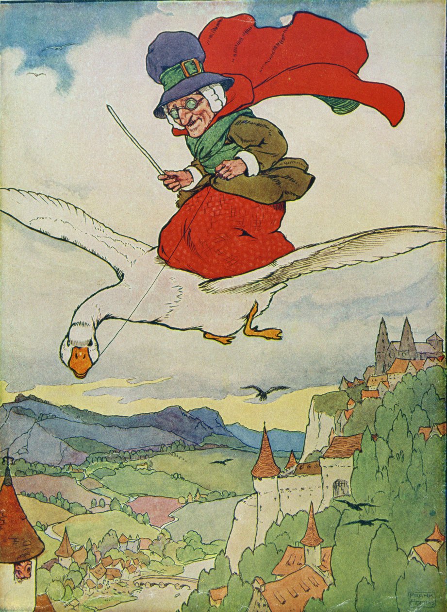Gammal mor gås från "My Nursery Story Book", pub. av Blackie and Son (bokillustration) av Frank Adams