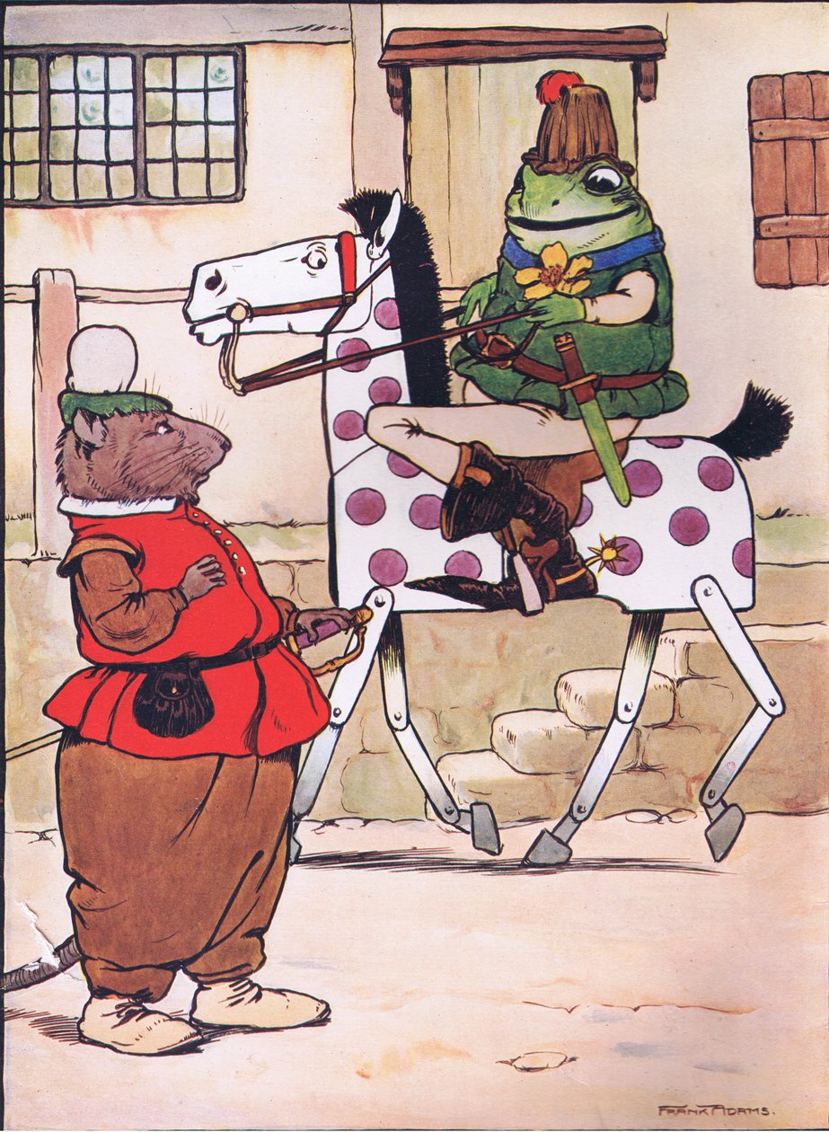 Så satte han igång med sin operahatt, illustration från "The Frog would a Wooing Go", av Charles H. Bennett, 1916 av Frank Adams