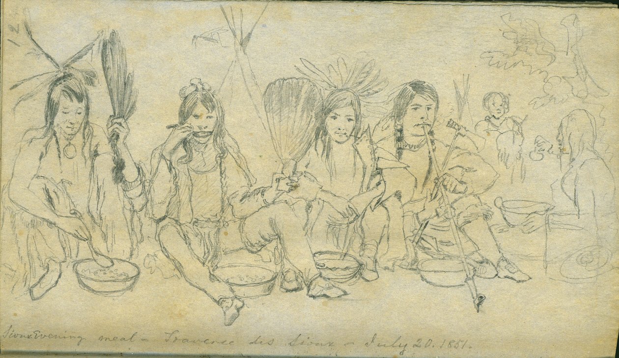 Sioux kvällsmåltid, Traverse des Sioux, 20 juli 1851 av Frank Blackwell Mayer