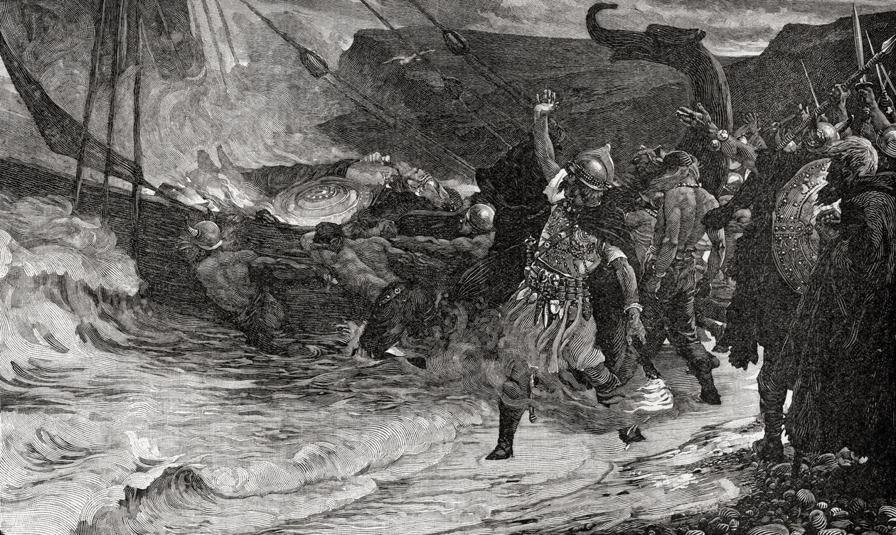 The Funeral of a Viking, från boken "The Church of England: A History for the People", publicerad omkring 1910. av Frank Dicksee