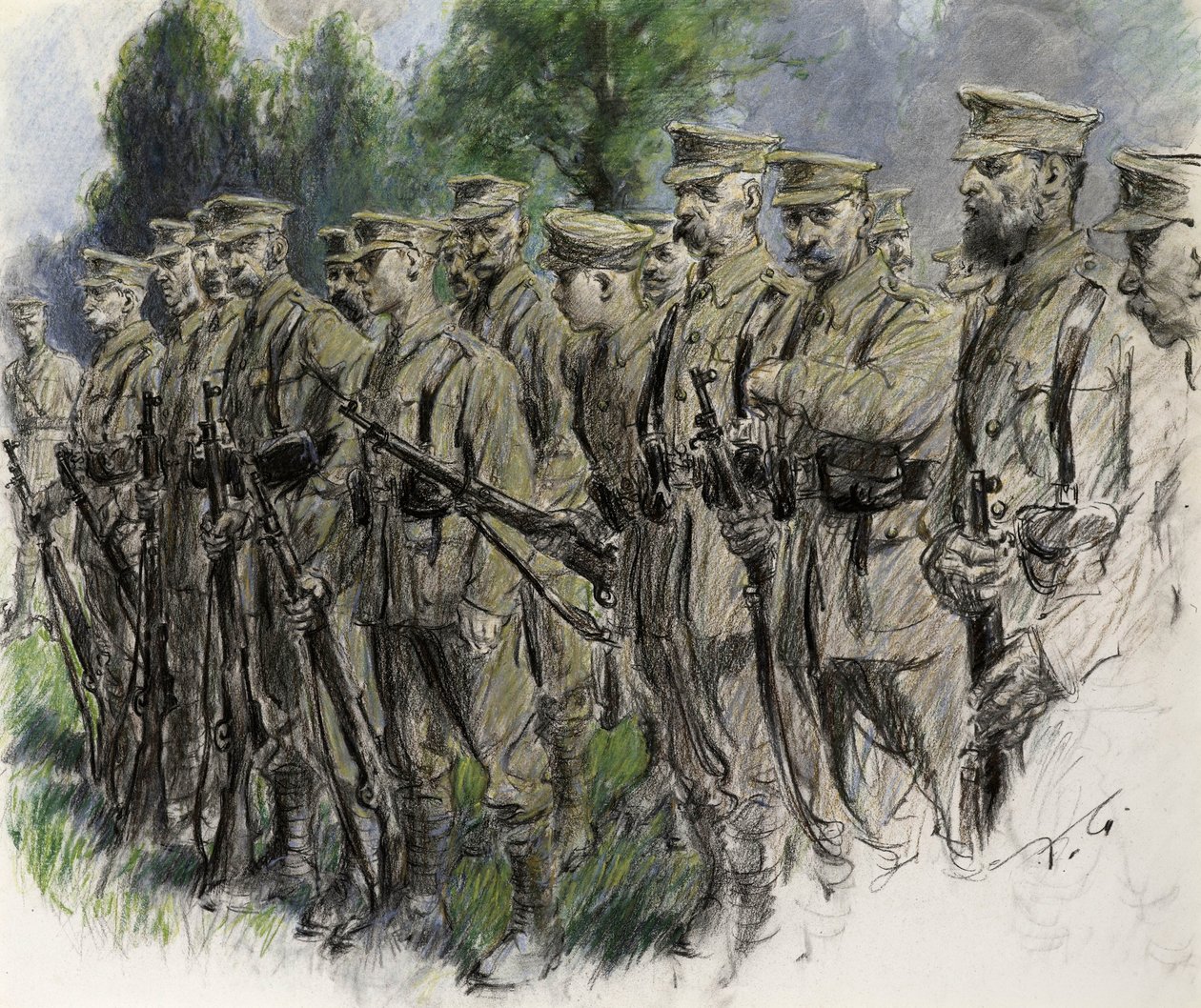 Fall In Norfolk Volunteers, ca 1916 (pastell på papper) av Frank Gillett
