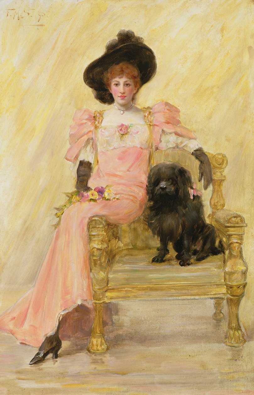Porträtt av en dam med sin hund av Frank Markham Skipworth