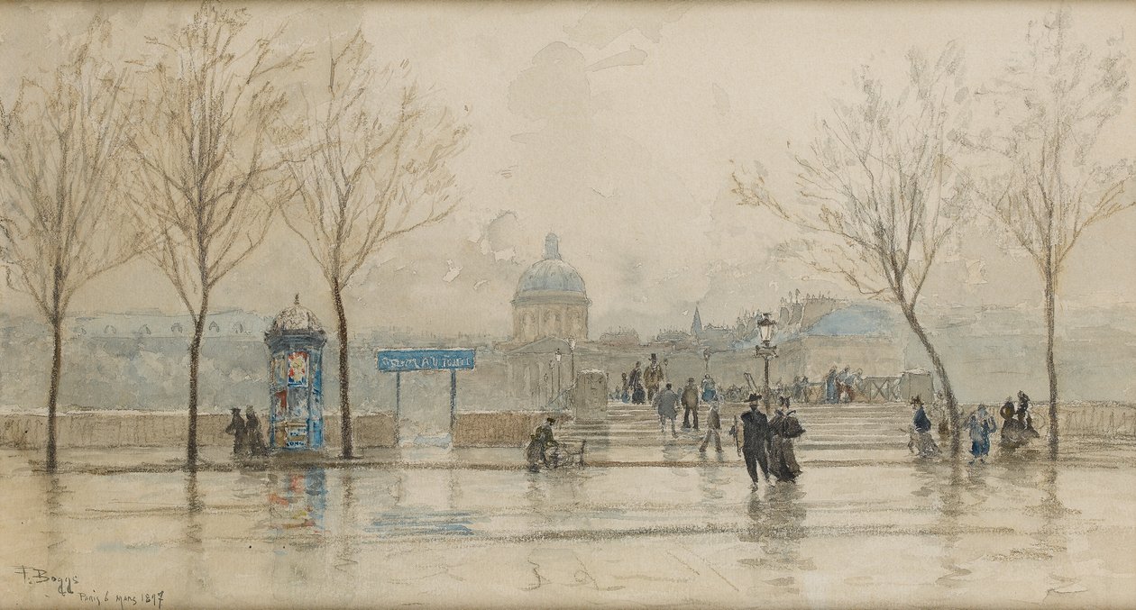 Pont des Arts, Paris, 6 mars 1897 (wc på papper) av Frank Myers Boggs