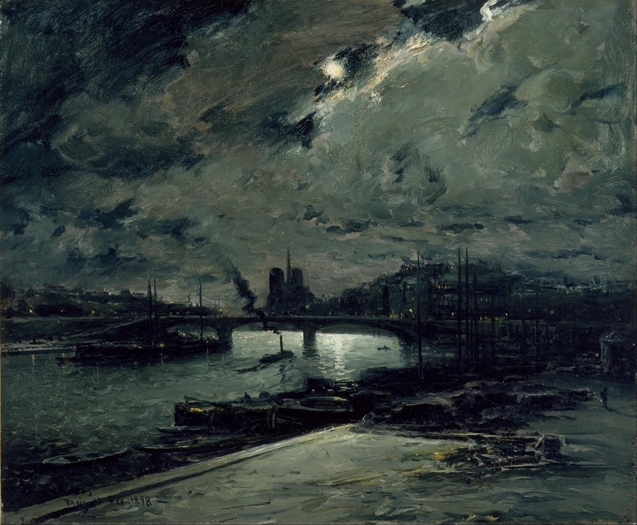 Quai a la Seinie, Paris, vid Clair de Lune av Frank Myers Boggs