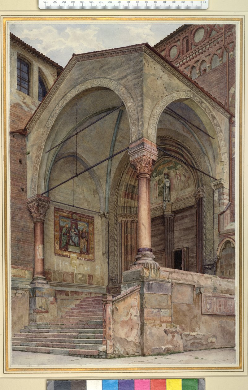 Norra verandan i San Fermo Maggiore, Verona, Italien, ca. 1884 akvarell på vävt papper av Frank Randal