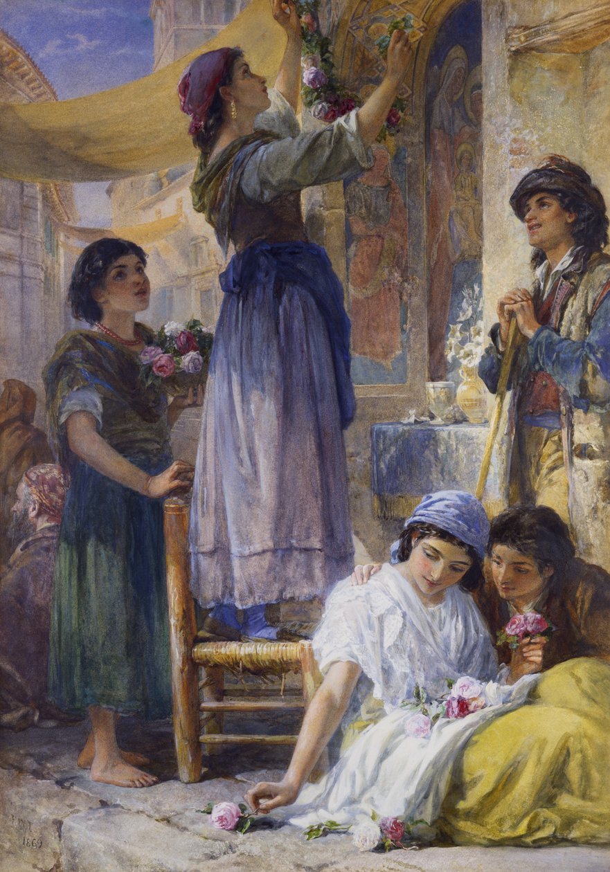 Förbereder för festivalen, 1869 av Frank William Warwick Topham