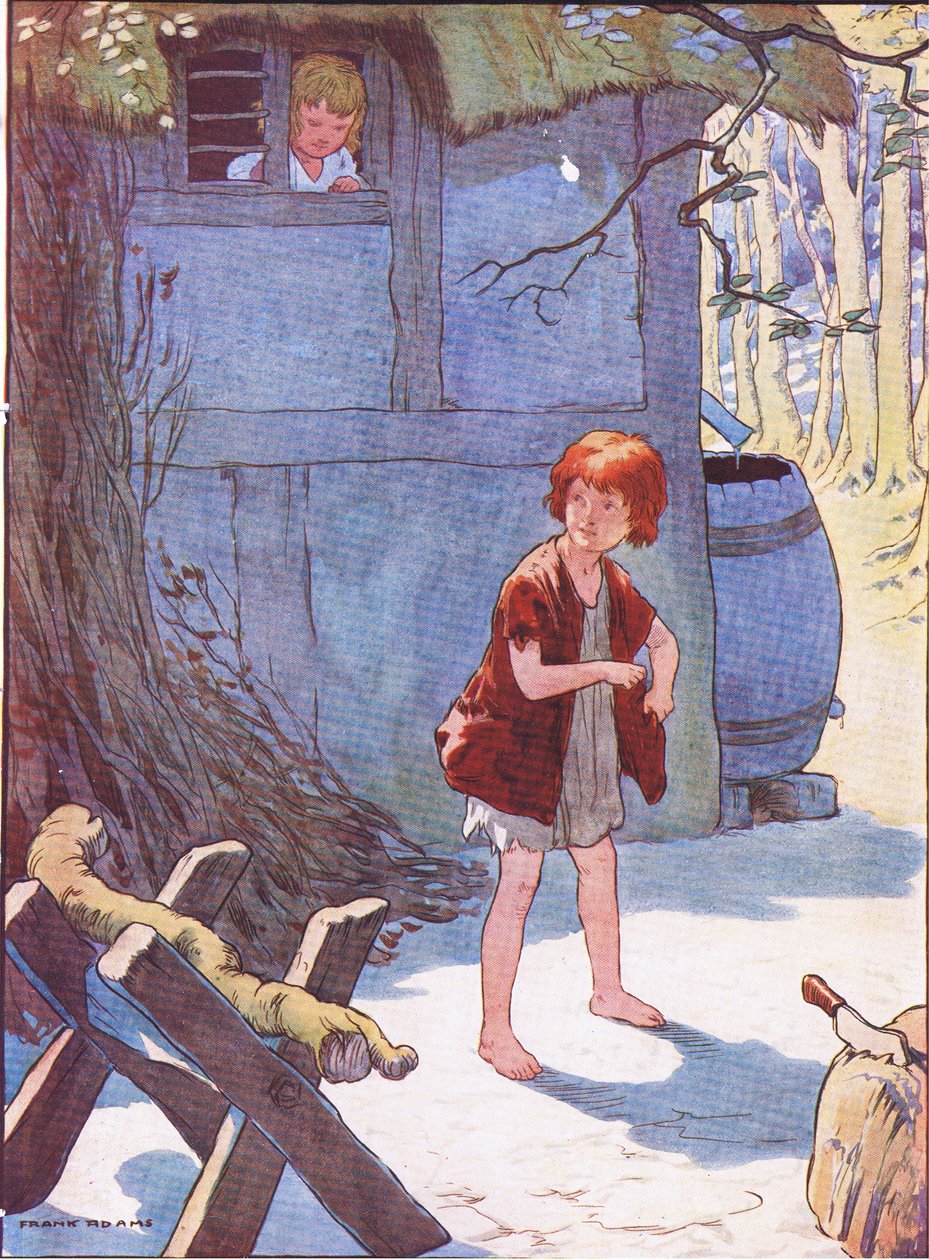 Hansel fyllde sin ficka med stenar, från Hansel and Gretel publicerad av Blackie & Son Limited, ca 1940 av Frank Adams