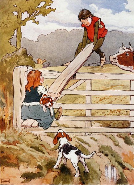See-Saw Marjorie-Daw, illustration från "The Beautiful Book of Nursery Rhymes, Stories and Pictures", av Frank Adams, utgiven av Blackie & Son (färg litho) av Frank Adams
