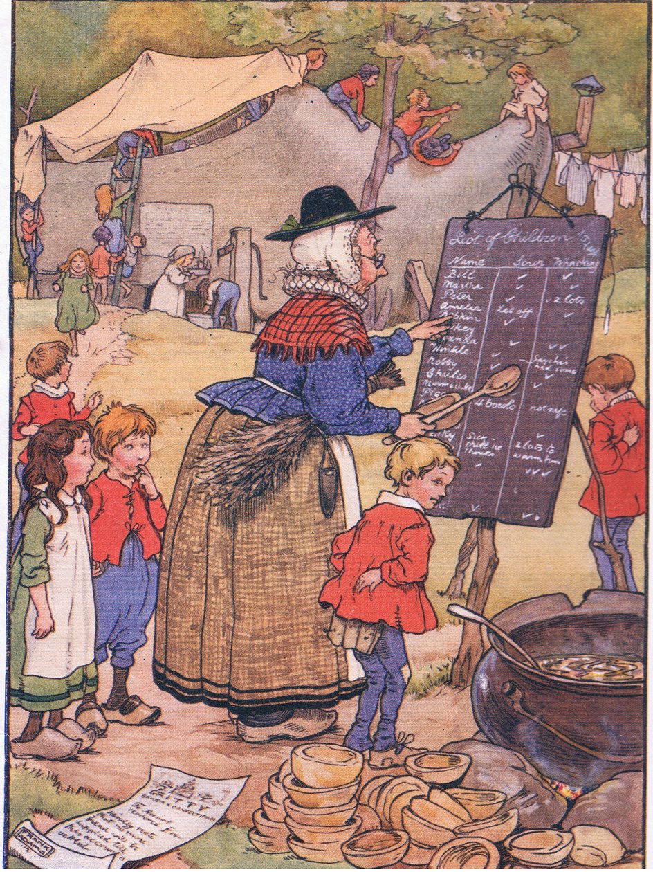 Den gamla kvinnan som bodde i en sko (färg litho) av Frank Adams