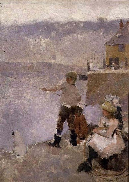 Fiske på kajen av Frank Bramley