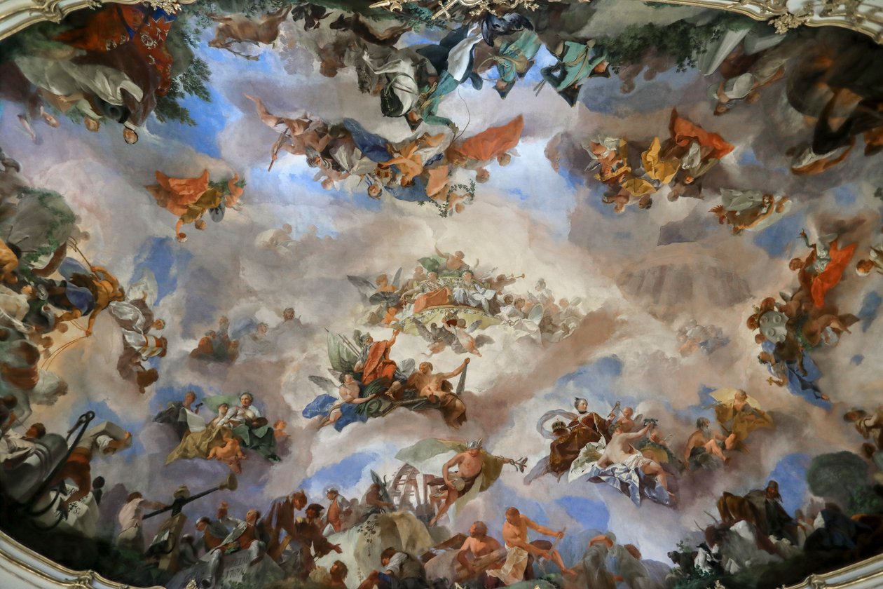 Takfresk i det stora galleriet på slottet Schönbrunn, Allegori över den österrikiska monarkins välstånd , Wien, Österrike, 2024 (foto) av Frank Buffetrille