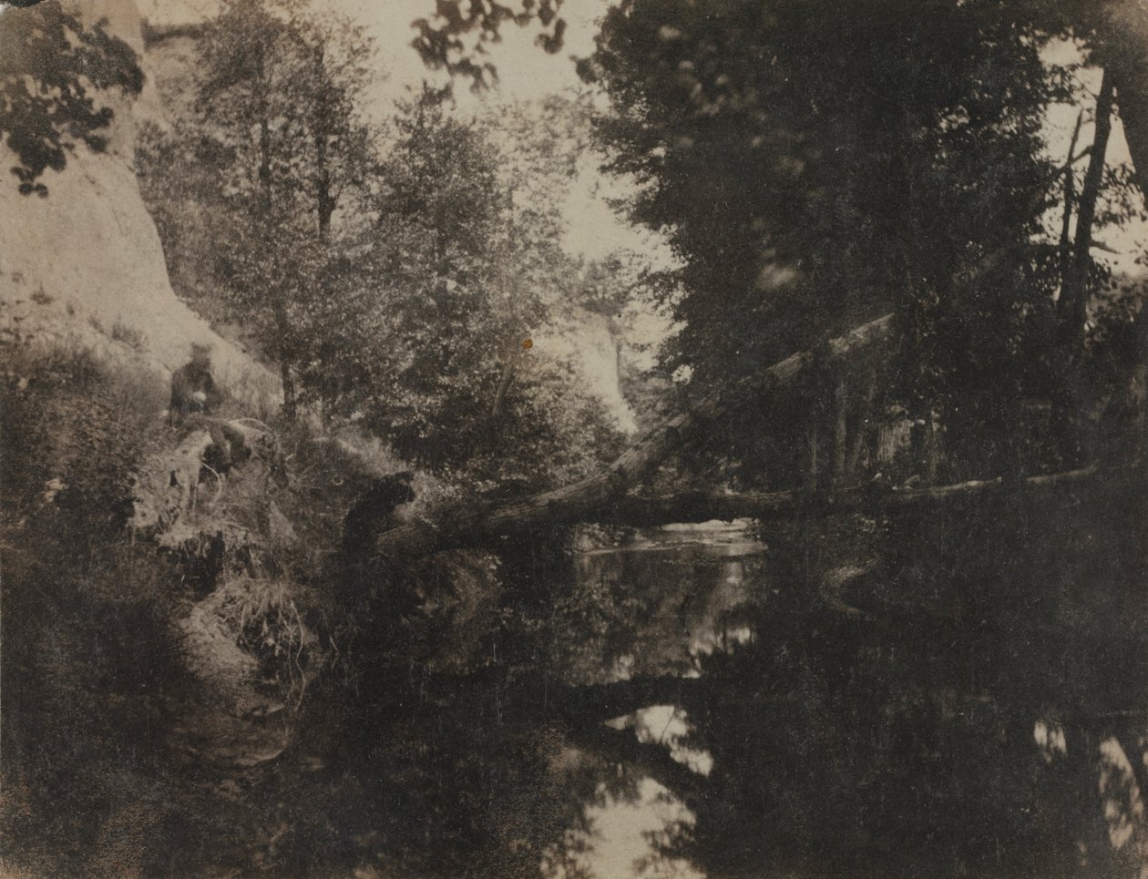 Landskap med sittande figur på bäckbanken, ca. 1856. av Frank Chauvassaignes
