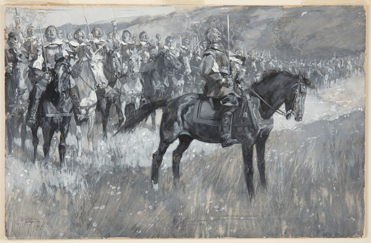 Cromwell och hans män sjunger den 117:e psalmen i slaget vid Dunbar av Frank Craig