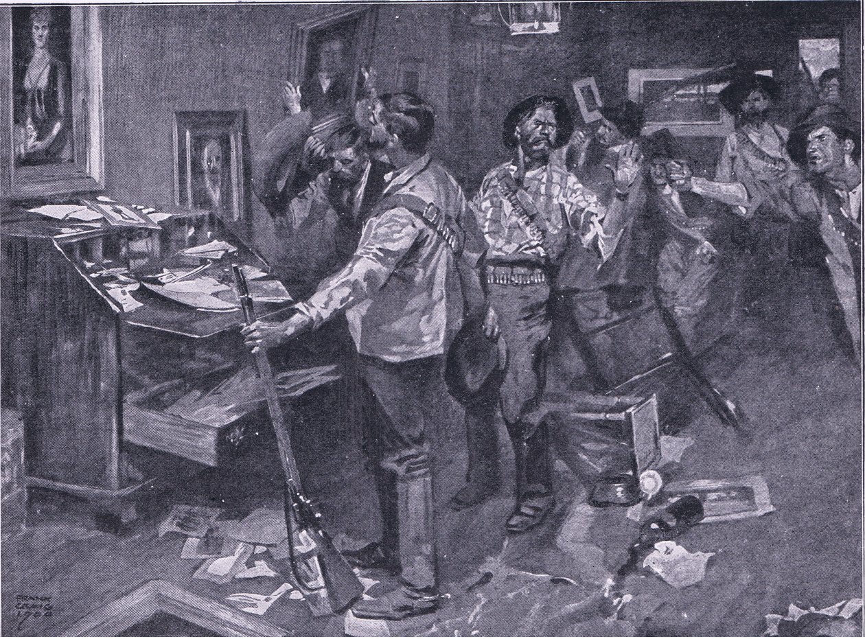 Respekteras även av fiender: en incident av en boerrazzia i Natal, illustration från After Pretoria: The Guerilla War, 1902 av Frank Craig
