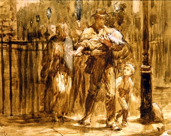 An Urban Family (penna, akvarell och kroppsfärg på papper) av Frank Dicksee