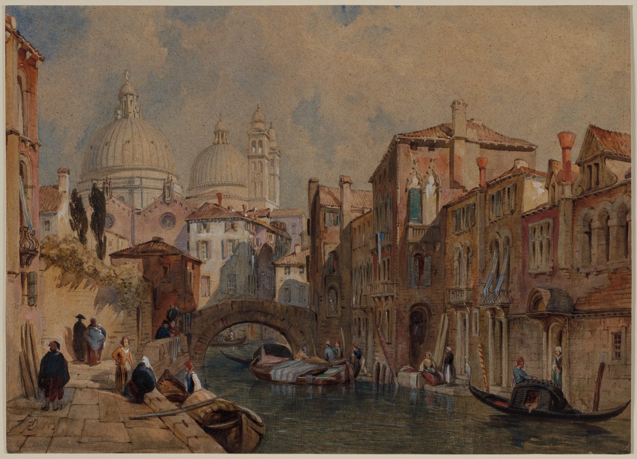 Utsikt över Venedig: Kupolen Santa Maria della Salute sett från baksidan av Da Mula-palatset, med blick österut av Frank Dillon