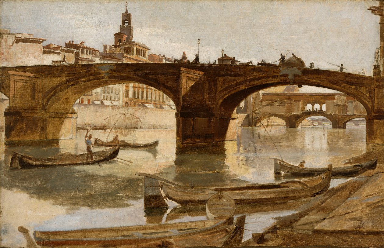 Broarna: Florence, ca 1880 (olja på duk monterad på laminerad kartong) av Frank Duveneck