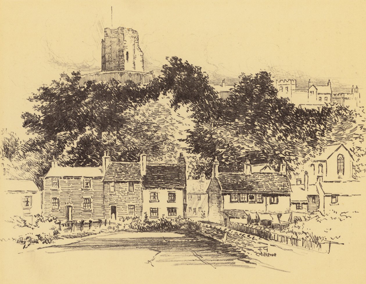 Clitheroe Castle (litografi) av Frank Greenwood