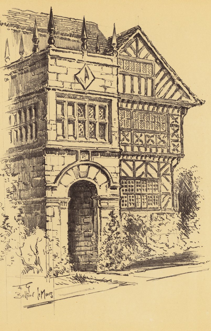 Hall-i-th-Wood, Bolton-le-Moors (litografi) av Frank Greenwood