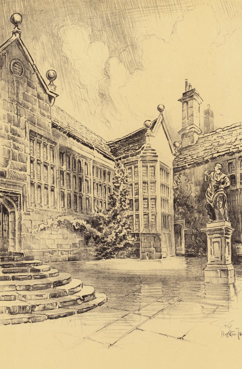 Hoghton Tower, den övre innergården (litografi) av Frank Greenwood