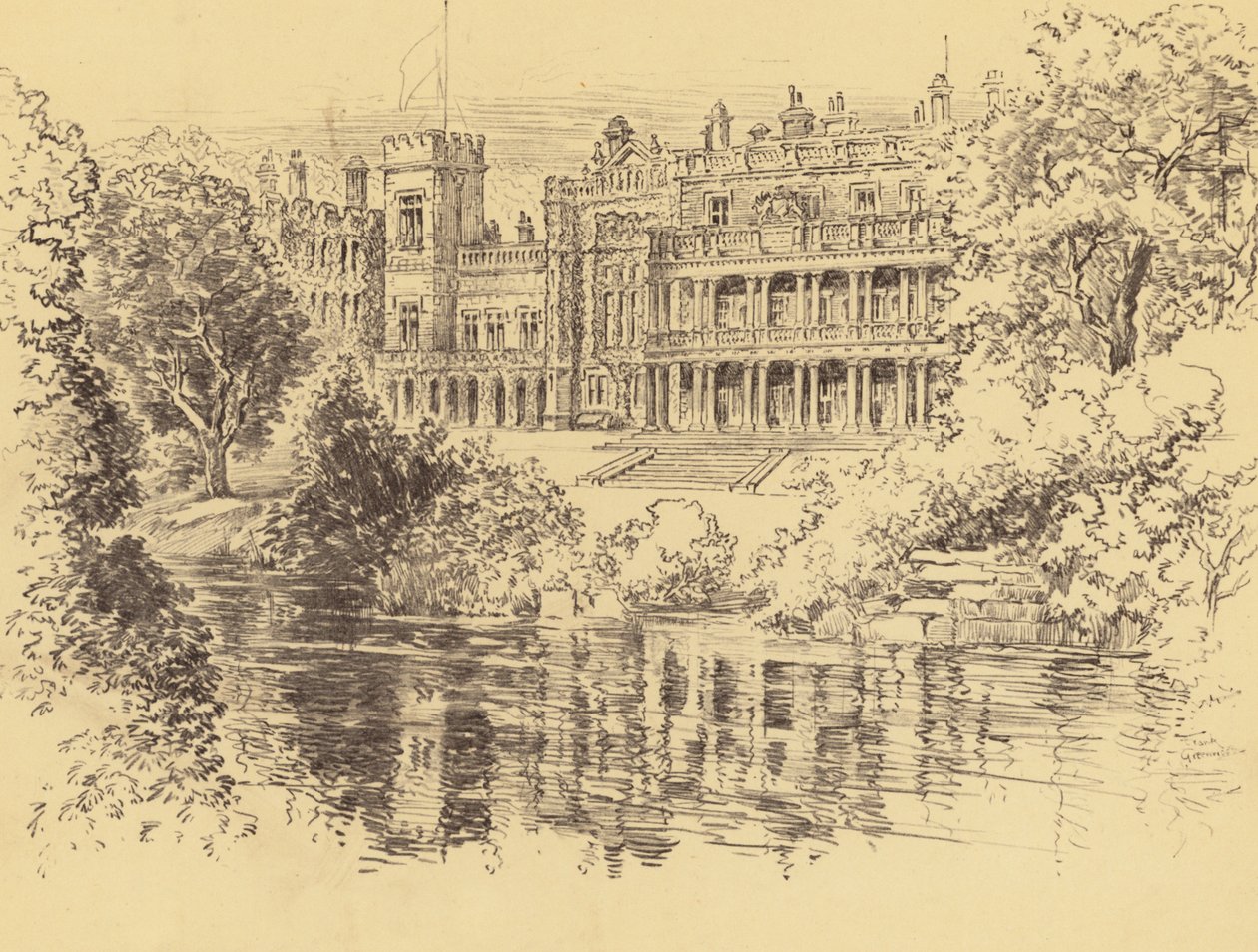 Knowsley Hall (litografi) av Frank Greenwood