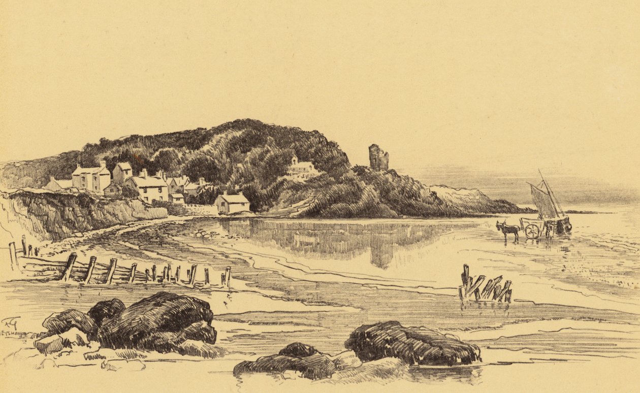 Old Heysham vid lågvatten (litografi) av Frank Greenwood