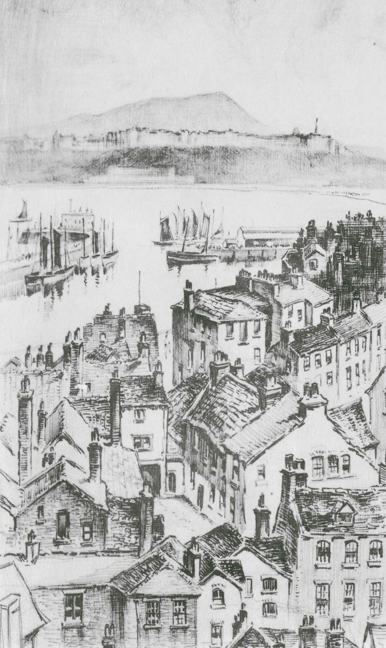 Scarborough från Castle Hill (litografi) av Frank Greenwood