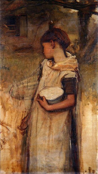 Flicka med blommor (olja på duk) av Frank Holl