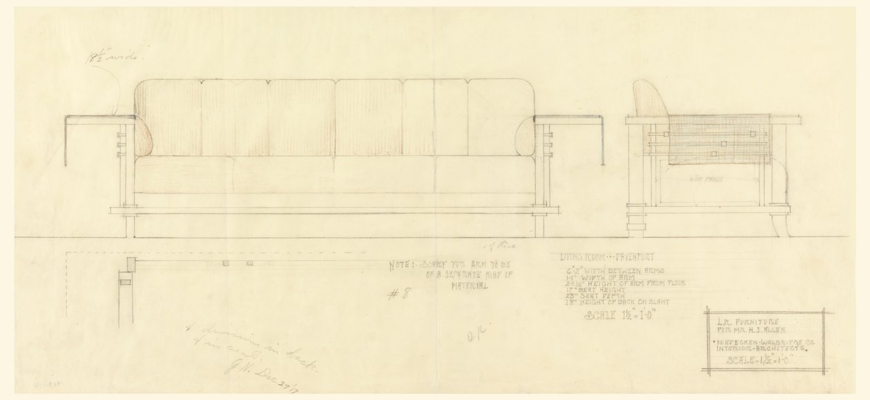 Vardagsrum Davenport, Henry J. Allen Residence, Wichita, Kansas av Frank Lloyd Wright