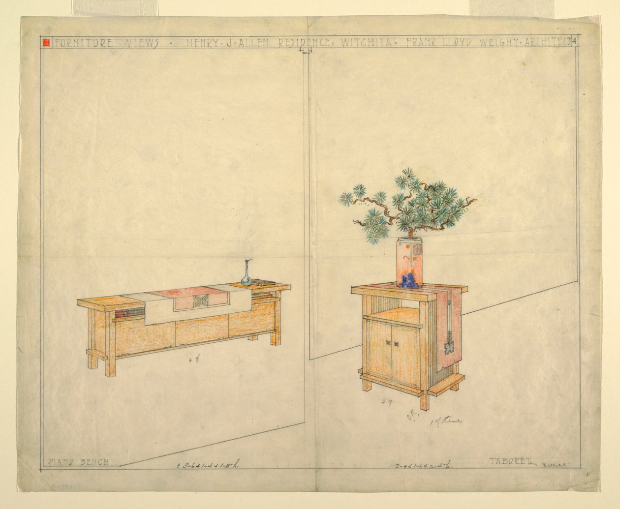 Piano Bench and Taboret, Henry J. Allen Residence, Wichita, KS av Frank Lloyd Wright