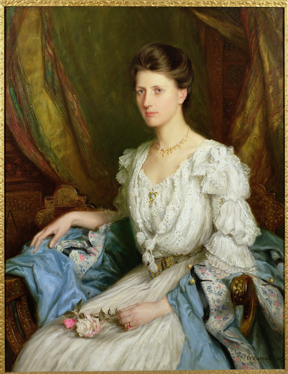 Porträtt av en edwardiansk dam, Rosalie Sinclair av Frank Moss Bennett