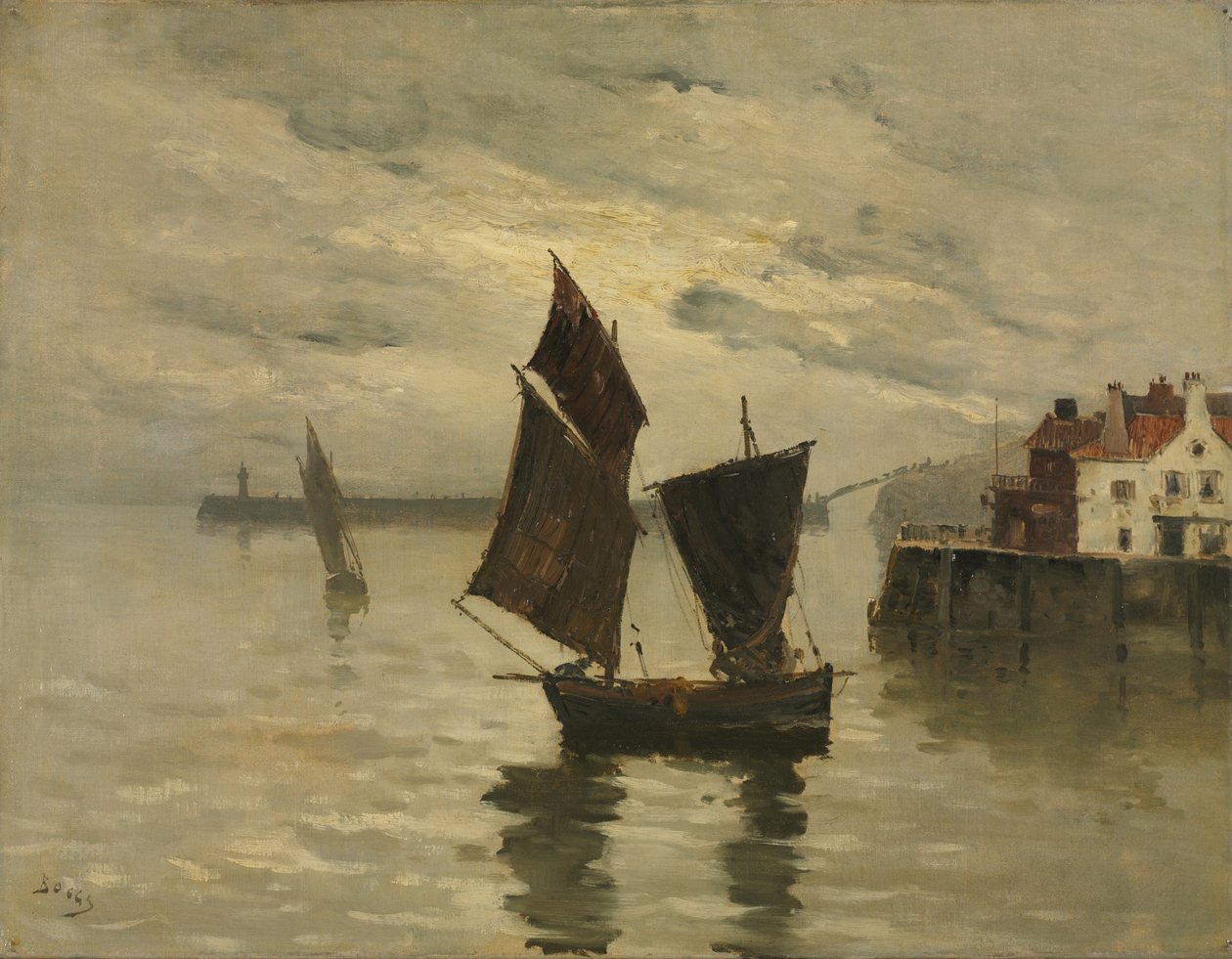 Harbour Scene, odaterad (olja på duk) av Frank Myers Boggs