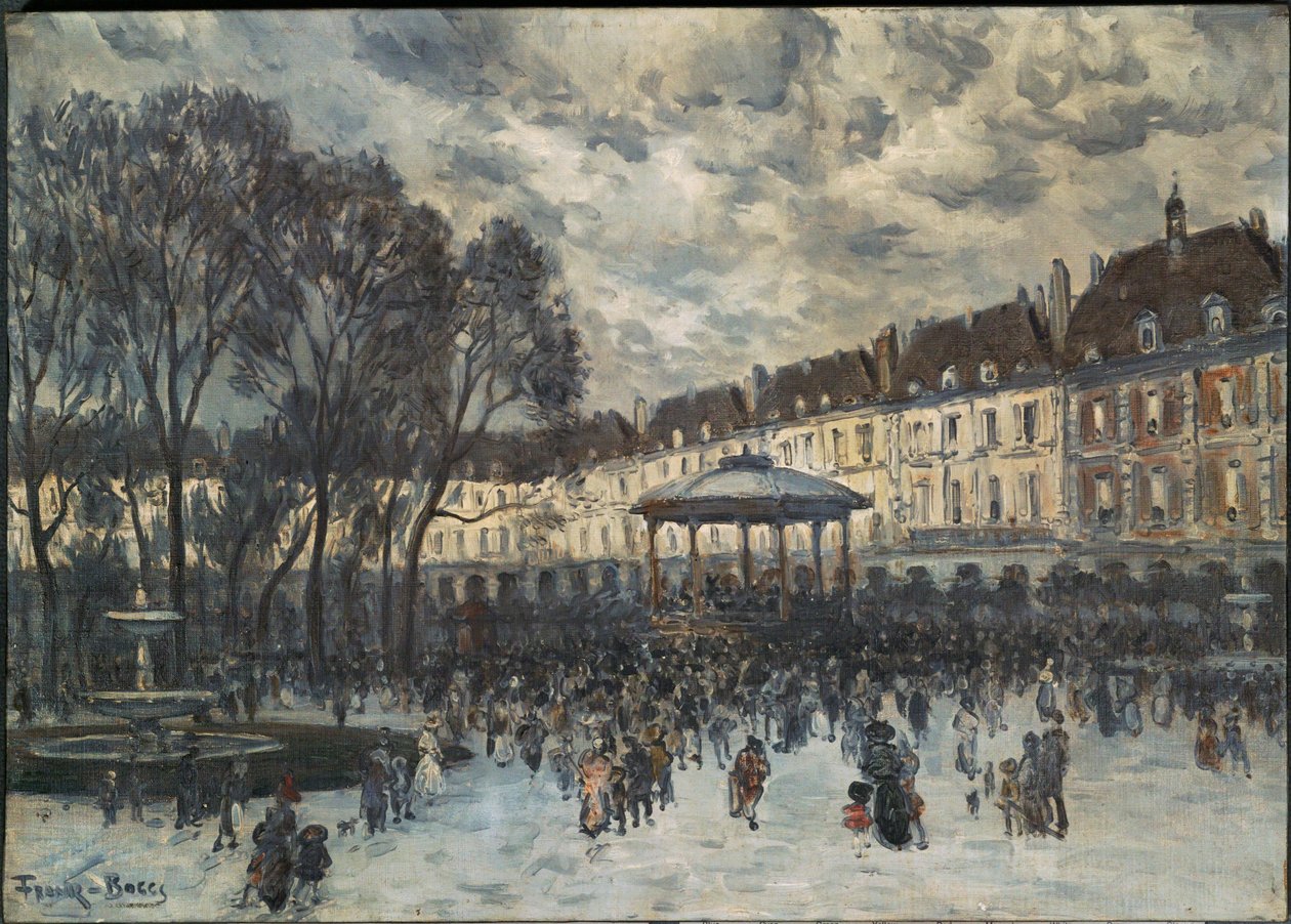 La Place des Vosges un jour de musique - Place de Vosges, Paris, dag för en konsert ... (målning på duk) av Frank Myers Boggs